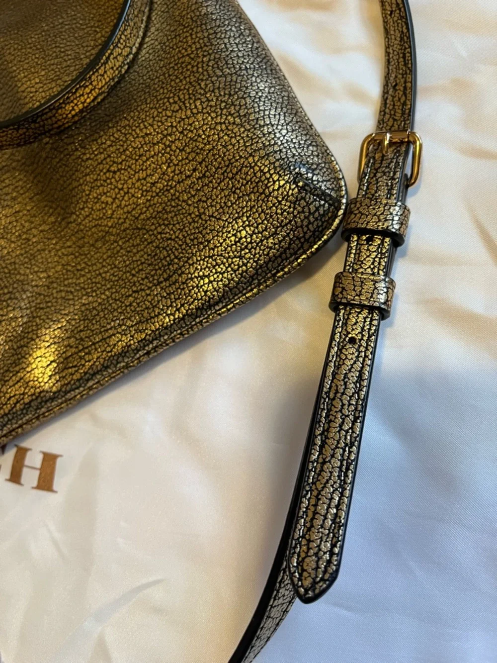 Coach Swagger Swingpack Metallic Gold Crossbody Bag with Turnlock Detail and bag
